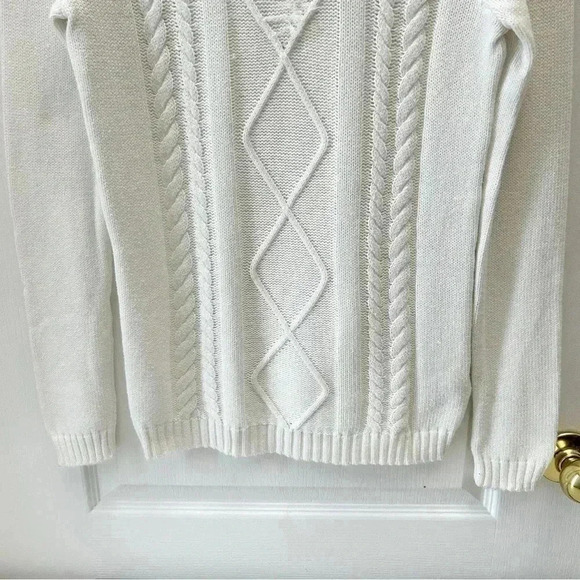 Ricki’s Cable Knit Sweater Boat Neck Cotton Pullover Ivory Size Small - Picture 5 of 14